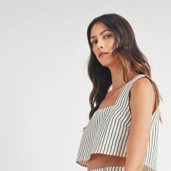 MABLE NEW Crop Top & Pant Women's Cream Striped Sleeveless 2 Piece Set - M $198 - Picture 8 of 16